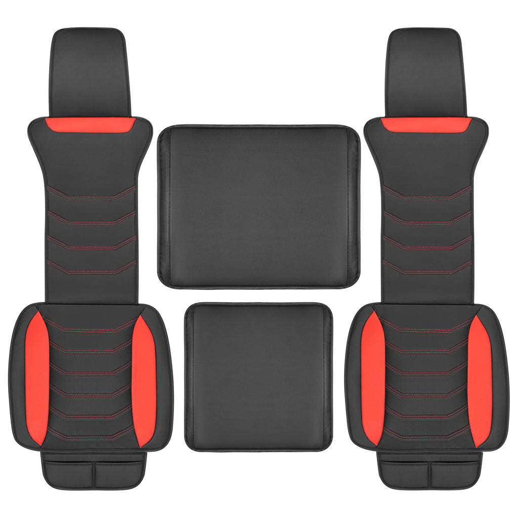 LuxeFit Faux Leather Rear Seat Covers - Black/Red - Black/Red,Rear