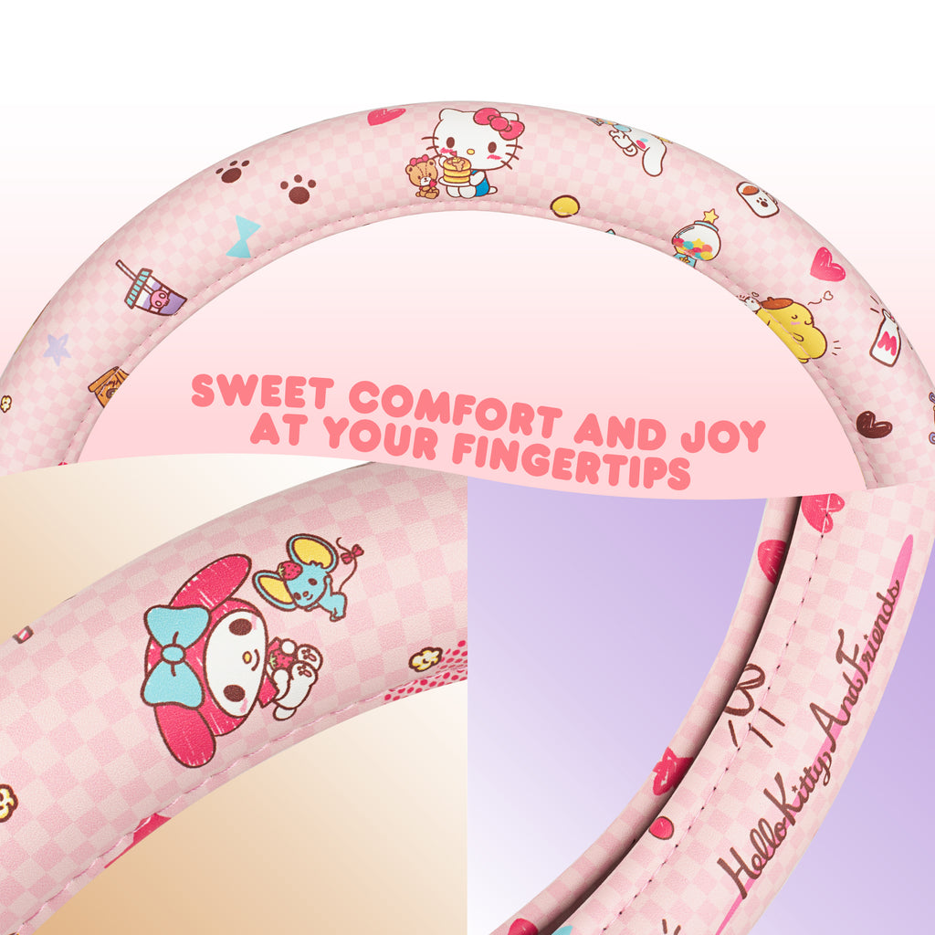 Hello Kitty and Friends Steering Wheel Cover, Universal Fit Cute Accessories for Women, Stylish Decor Gift Hello Accessories - Fits Standard Wheels 14.5"-15"