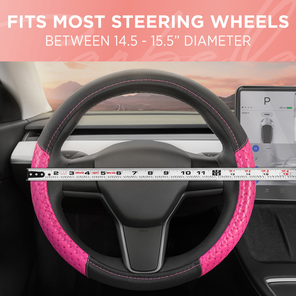 Sequin Diamond Bling Leatherette Steering Wheel Cover (Standard 14.5" - 15.5") - Pink - Pink