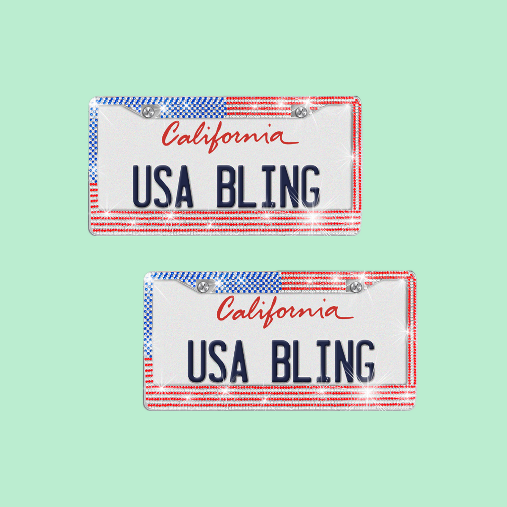 USA Crystal License Plate Frame - 2 Pieces