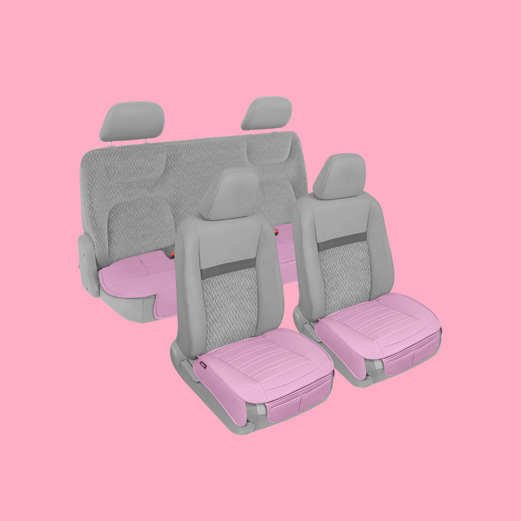 2-Pack Leatherette Padded Front Seat Covers & Rear Seat Covers - Pink - Pink,Full Set