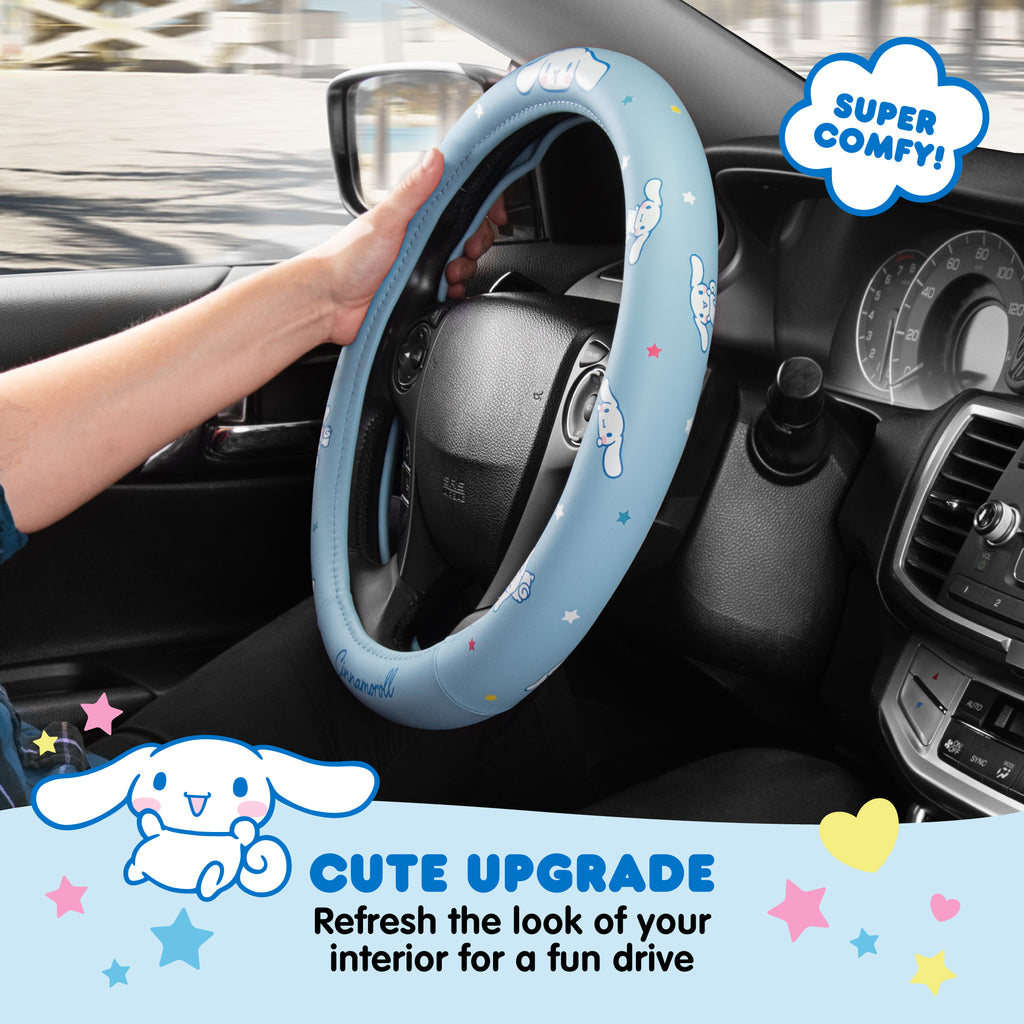 [Bundle] Cinnamoroll Steering Wheel Cover, Official Sanrio Car Steering Wheel Cover with Easy Clip-on Car Air Freshener – Cute and Long-Lasting Cinnamoroll Air Freshener for Car, Odor Eliminator, Fun Scents