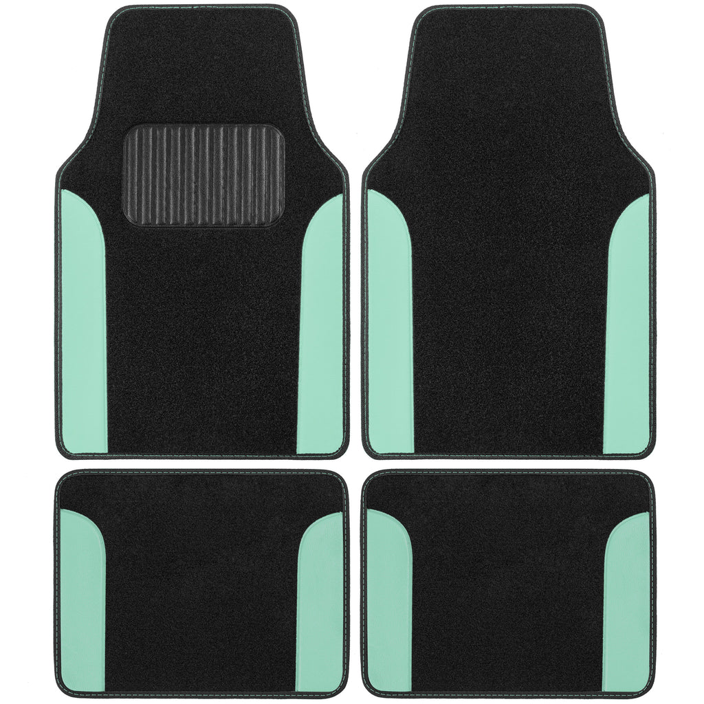 4-Piece Carpet Leatherette Front Floor Mats & Rear Floor Mats - Mint - Mint