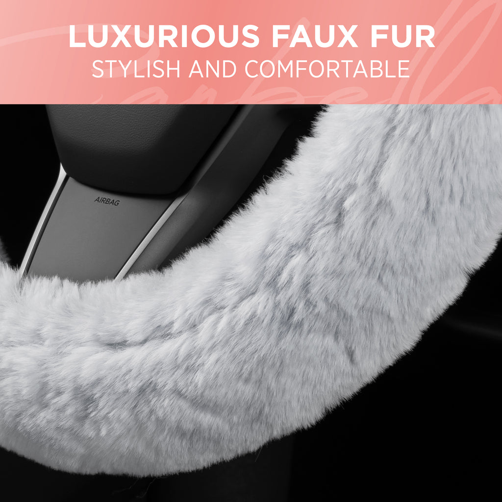 Plush Faux Fur Steering Wheel Cover (Standard 14.5" - 15.5") - Gray - Gray