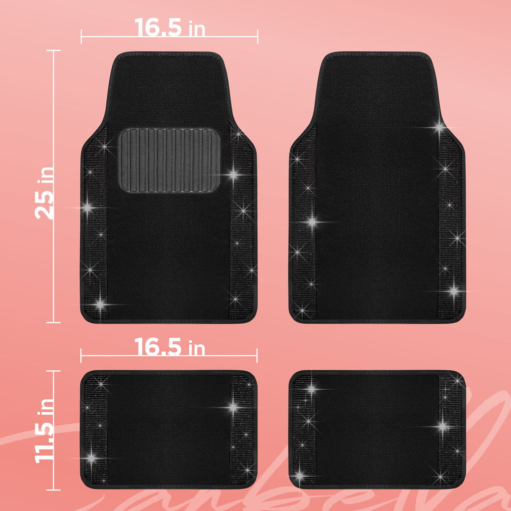 4-Piece Diamond Bling Front Floor Mats & Rear Floor Mats