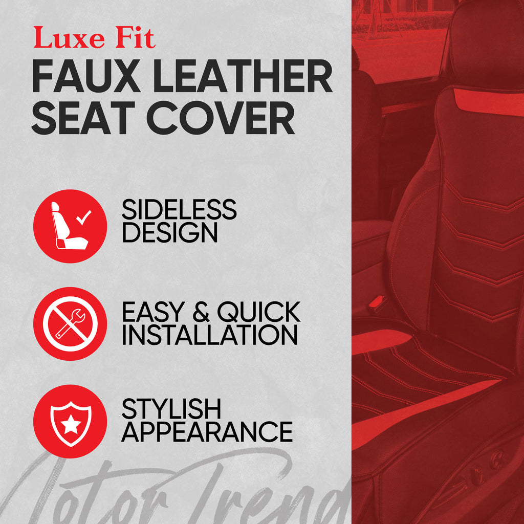 LuxeFit Faux Leather Front Seat Covers - Black/Red - Black/Red,Front (Single)