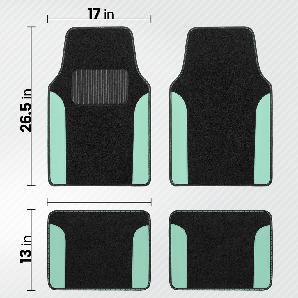 4-Piece Carpet Leatherette Front Floor Mats & Rear Floor Mats - Mint - Mint