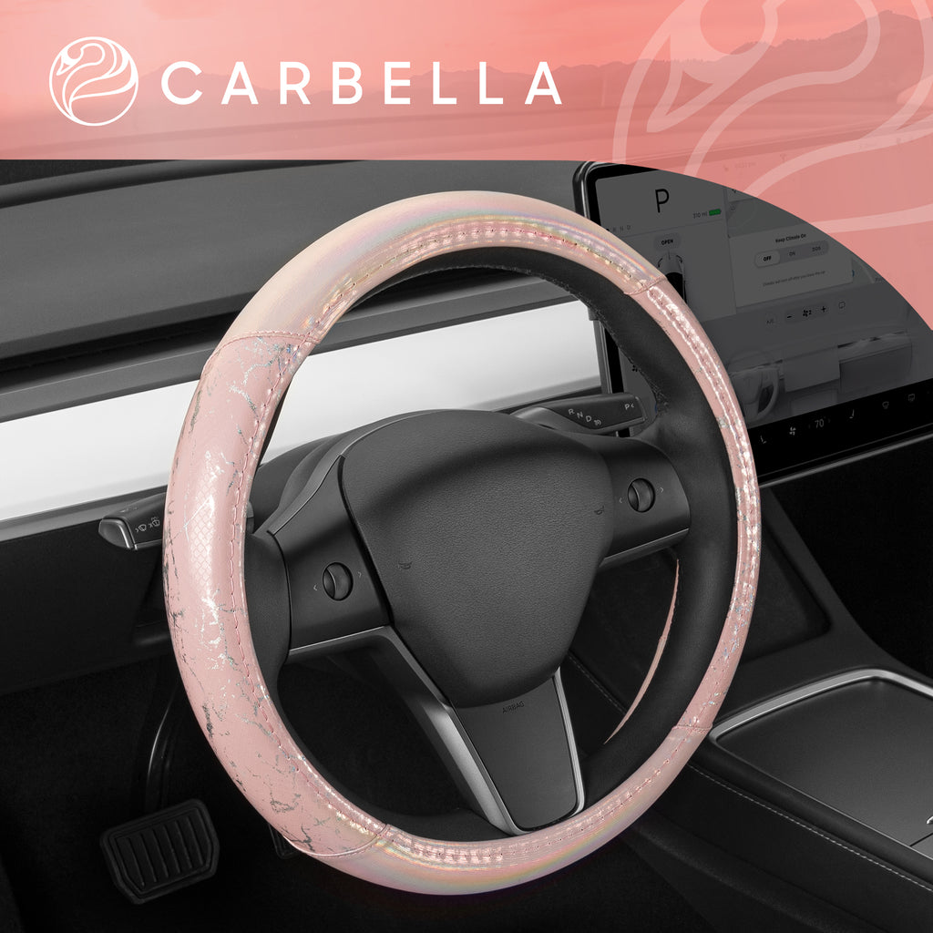 Holographic Crackle Leatherette Steering Wheel Cover (Standard 14.5" - 15.5") - Pink - Pink