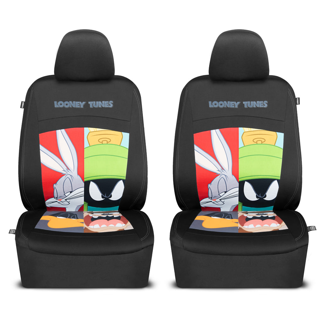 Looney Tunes Car Seat Covers – 2-Piece Front Seat Covers Featuring Bugs Bunny, Marvin the Martian, Taz & Daffy Duck – Universal Fit for Cars Trucks SUV Seat Covers for Car Cute Cartoon Car Accessories