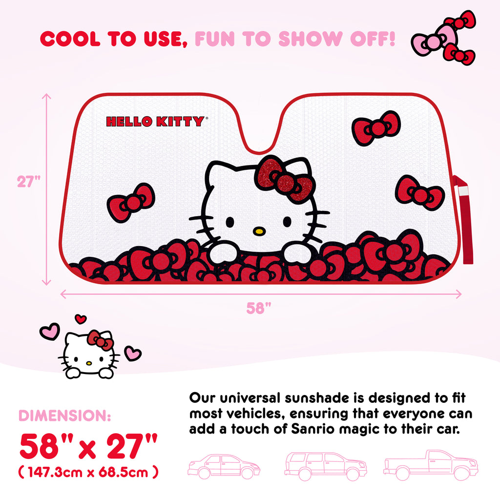 Official Hello Kitty Front Windshield Sunshade Red Bow Dreams (58" x 27")