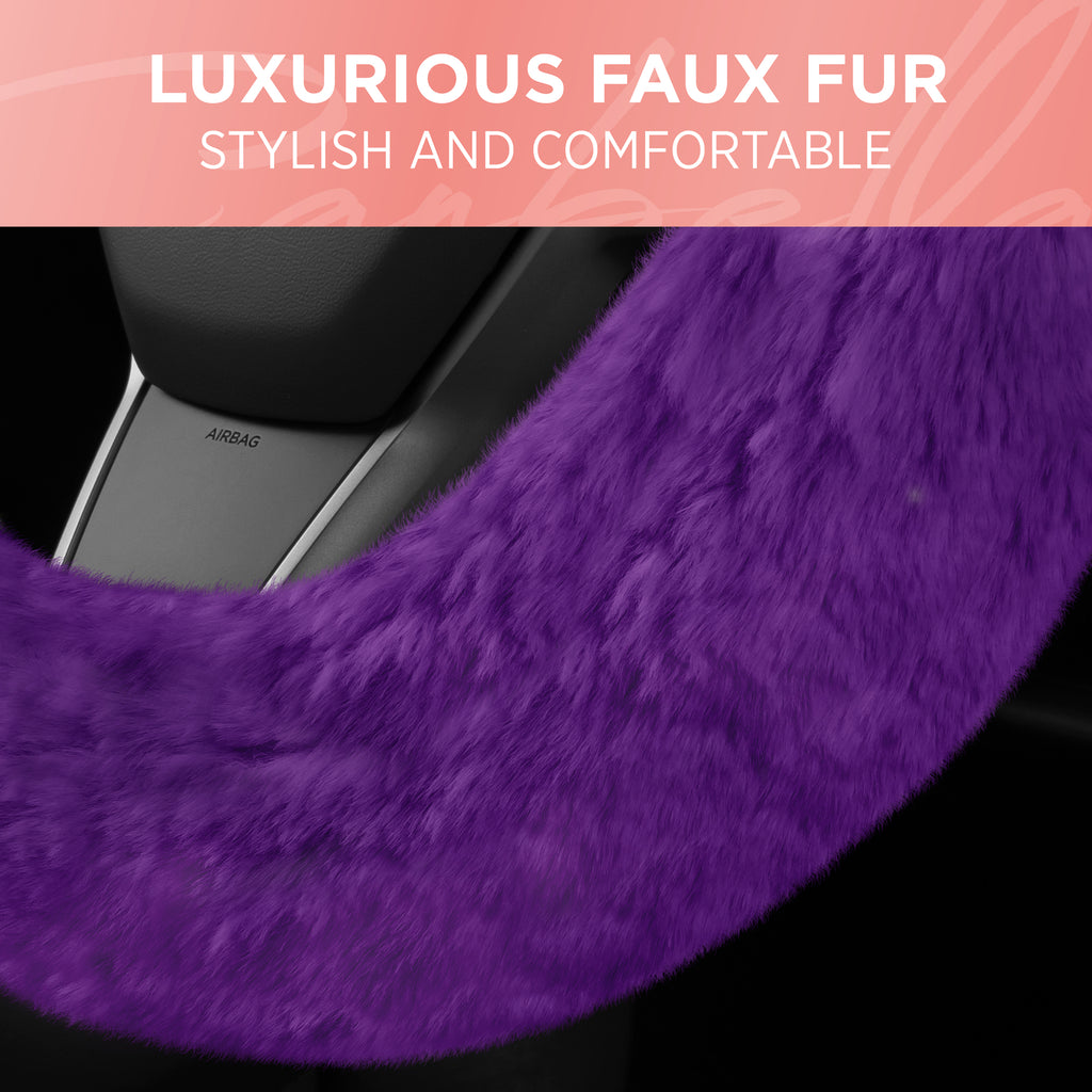 Plush Faux Fur Steering Wheel Cover (Standard 14.5" - 15.5") - Purple - Purple