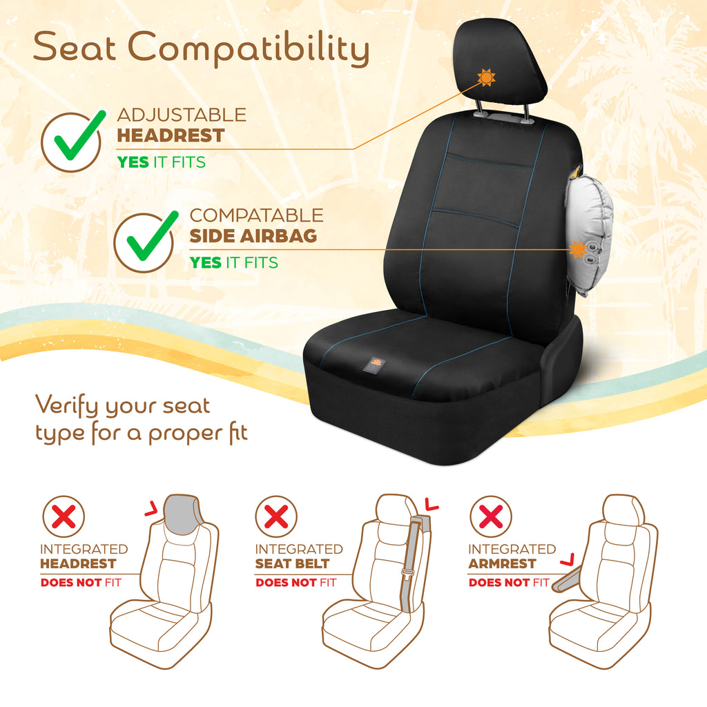 C&C Napa Leatherette 2 Front Seat Covers – Faux Leather Car Seat Protectors for Cars & Trucks – UV-Resistant, Easy to Clean, Universal Fit – Stylish Coastal Design for Summer Car Interior Upgrade