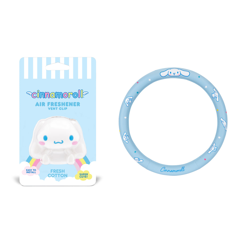 [Bundle] Cinnamoroll Steering Wheel Cover, Official Sanrio Car Steering Wheel Cover with Easy Clip-on Car Air Freshener – Cute and Long-Lasting Cinnamoroll Air Freshener for Car, Odor Eliminator, Fun Scents