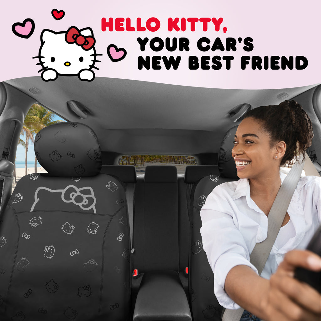 Hello Kitty Car Seat Covers - Cute Front Seat Covers, PU Leather Seat Covers for Cars, SUV, Van, Trucks, Hello Kitty Car Accessories 2pc Black