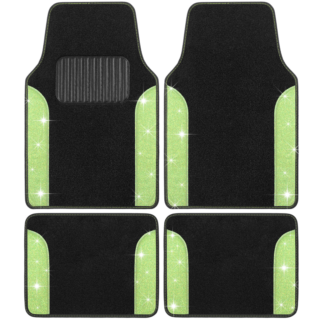 4-Piece Sparkle Glitter Front Floor Mats & Rear Floor Mats - Lime - Lime