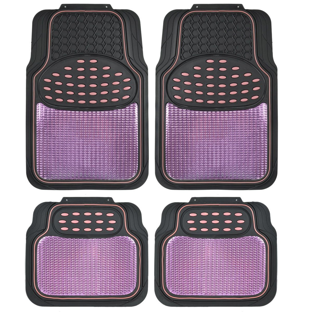 4-Piece Metallic Rubber Front Floor Mats & Rear Floor Mats