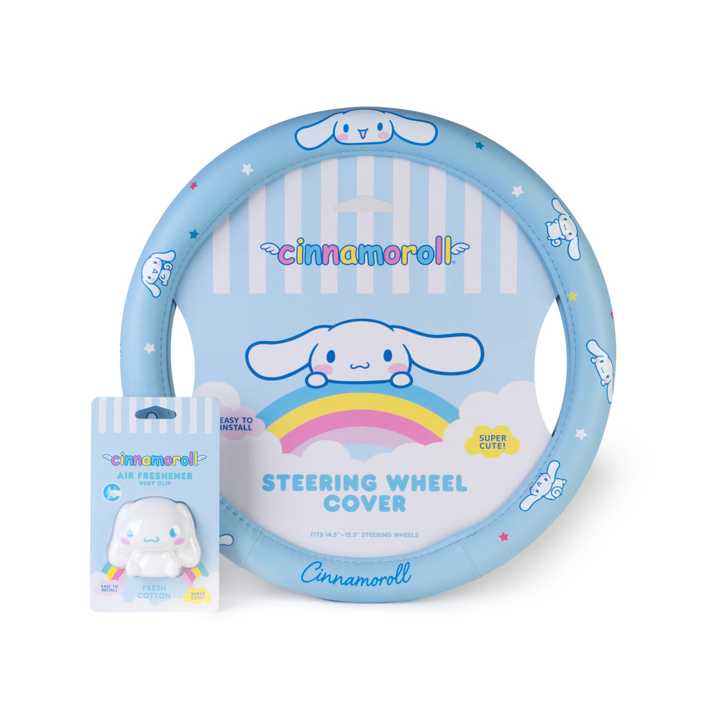 [Bundle] Cinnamoroll Steering Wheel Cover, Official Sanrio Car Steering Wheel Cover with Easy Clip-on Car Air Freshener – Cute and Long-Lasting Cinnamoroll Air Freshener for Car, Odor Eliminator, Fun Scents