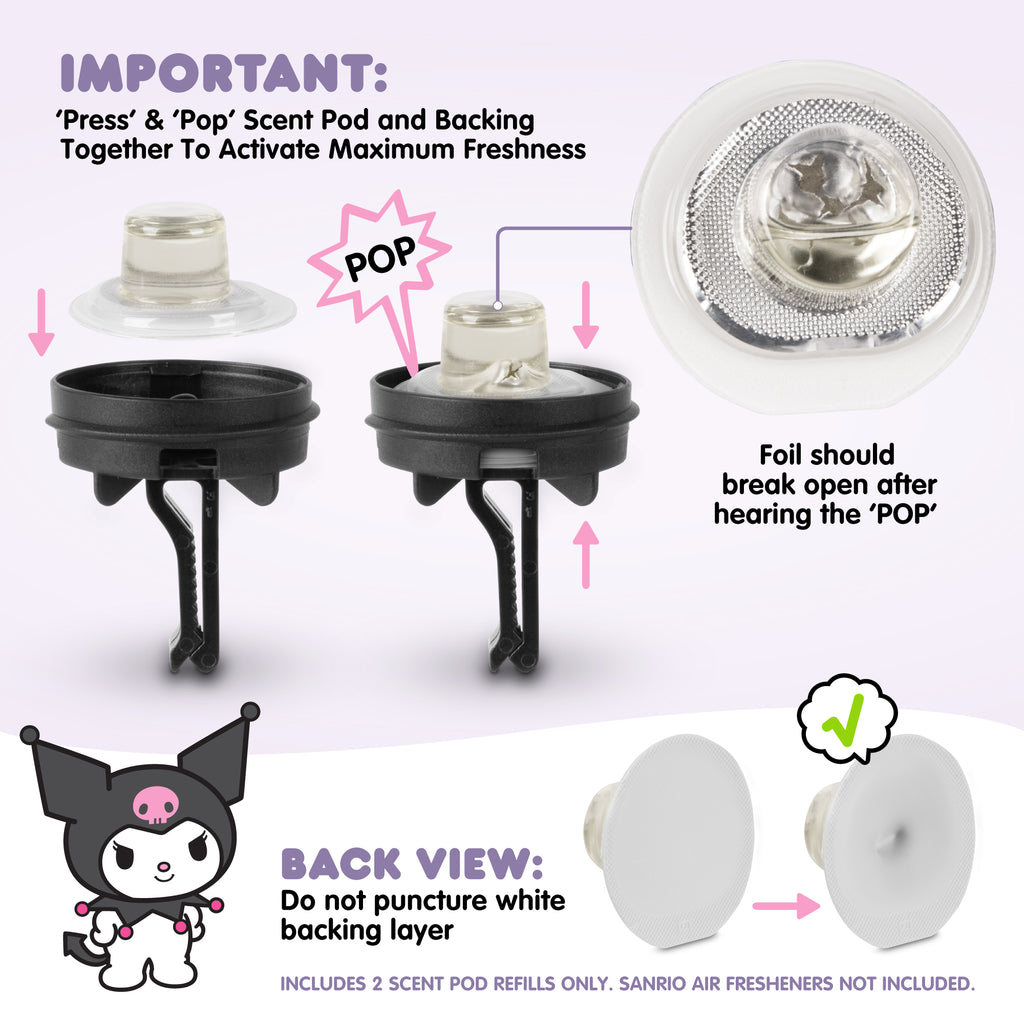 Official Sanrio Kuromi Car Air Freshener Refills 2-Pack - Midnight Lavender Scent – Cute Hello Kitty & Friends Car Accessories (2 Refills)