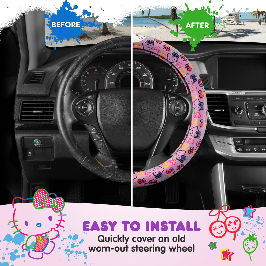 Sanrio Hello Kitty Steering Wheel Cover, Official Sanrio Car Steering Wheel Cover with Universal Size 14.5 - 15.5, Cute Steering Wheel Cover for Women, Hello Kitty & Friends Car Accessories (Lavender Print)