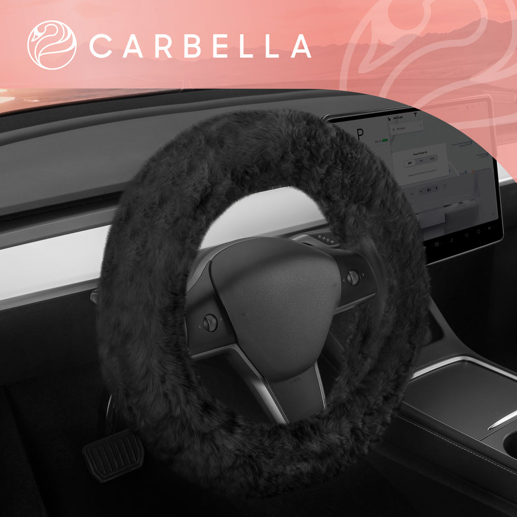 Plush Faux Fur Steering Wheel Cover (Standard 14.5" - 15.5") - Black - Black