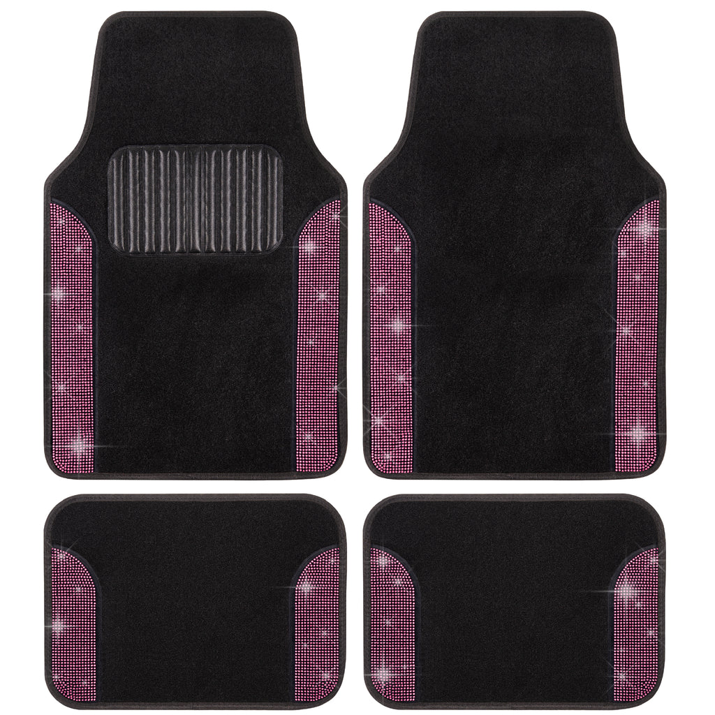 4-Piece Diamond Bling Front Floor Mats & Rear Floor Mats - Pink - Pink