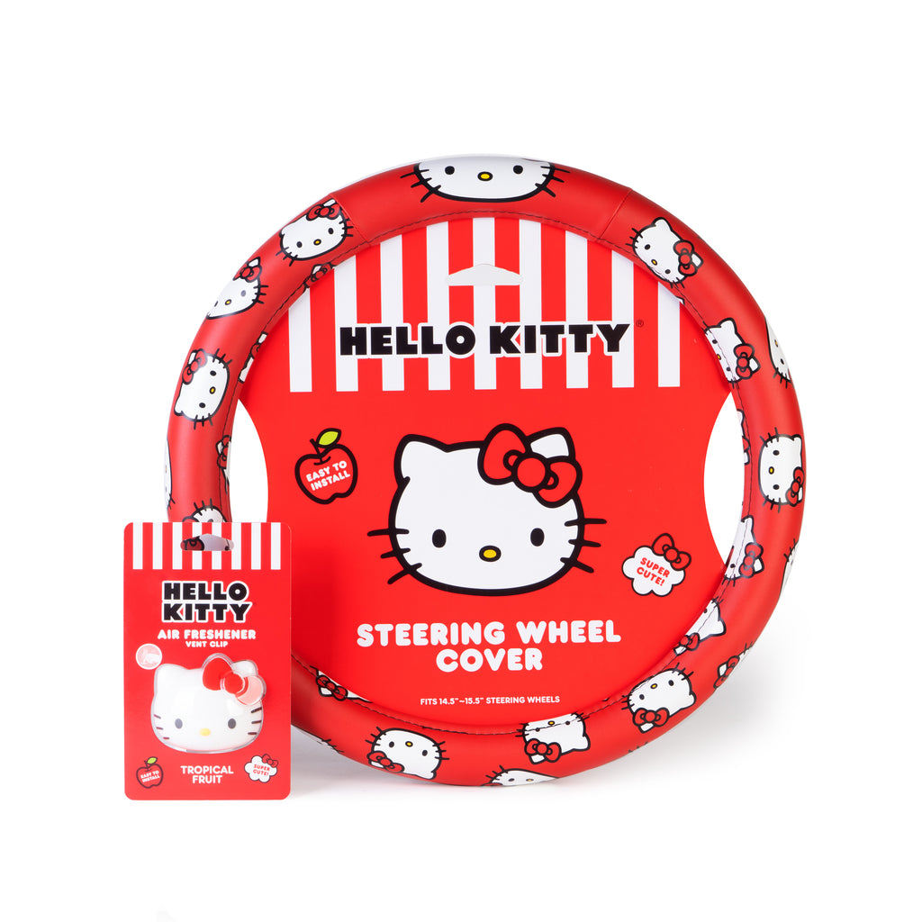 [Bundle] Hello Kitty Steering Wheel Cover, Official Sanrio Car Steering Wheel Cover with Easy Clip-on Car Air Freshener – Cute and Long-Lasting Hello Kitty Air Freshener for Car, Odor Eliminator, Fun Scents