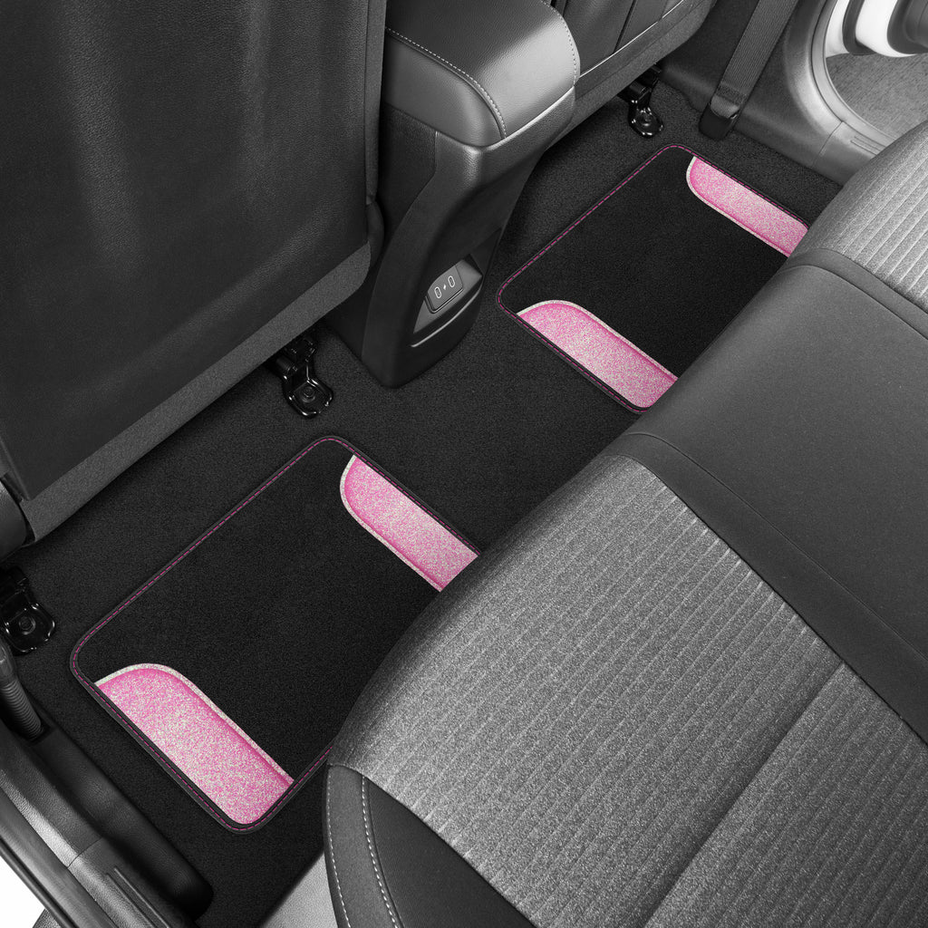 4-Piece Sparkle Glitter Front Floor Mats & Rear Floor Mats - Pink - Pink