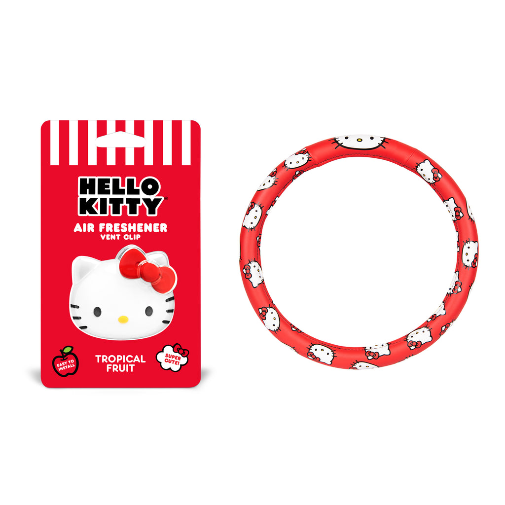 [Bundle] Hello Kitty Steering Wheel Cover, Official Sanrio Car Steering Wheel Cover with Easy Clip-on Car Air Freshener – Cute and Long-Lasting Hello Kitty Air Freshener for Car, Odor Eliminator, Fun Scents