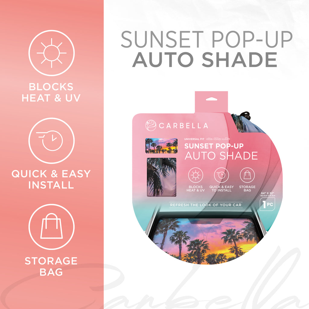 Sunset Palms Front Windshield Sunshade (Jumbo 64" x 32") - Rainbow Sunset