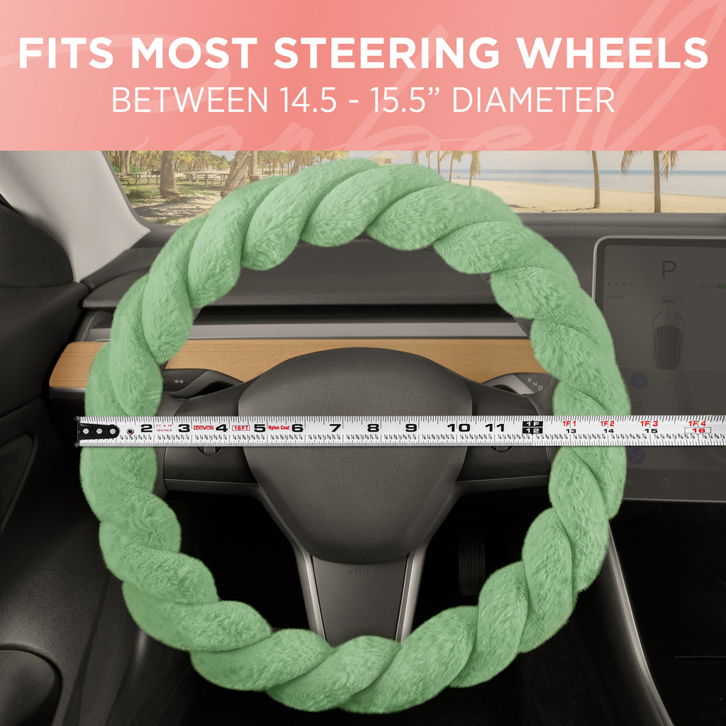 Twisted Plush Faux Fur Steering Wheel Cover (Standard 14.5" - 15.5") - Green - Green