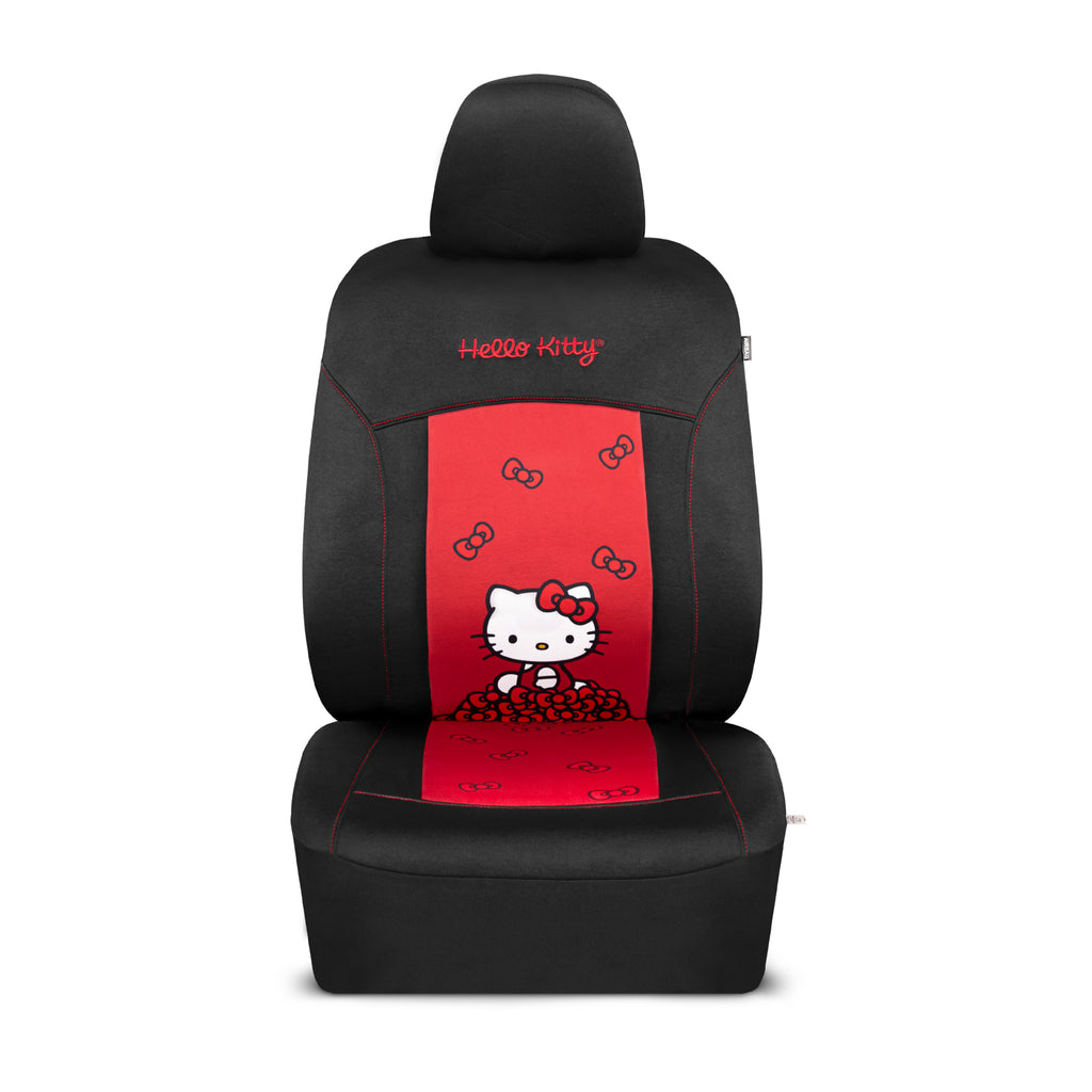 Sanrio Hello Kitty Car Seat Cover - Stylish Black and Red Front Seat Cover with Cute Bow Design, Durable and Comfortable Polyester, Hello Kitty & Friends Car Accessories 1pc