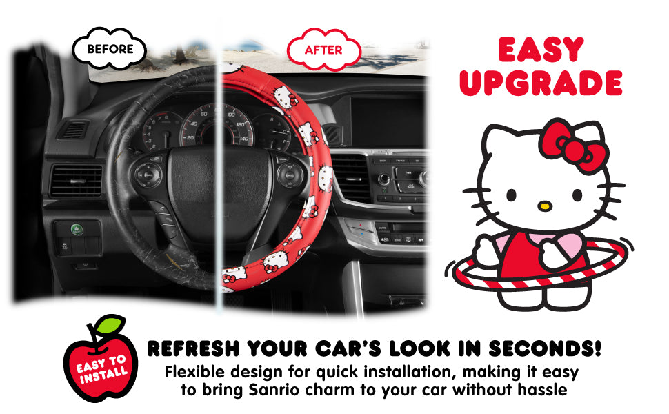 Official Sanrio Hello Kitty Original Steering Wheel Cover (Standard 14.5" - 15.5")