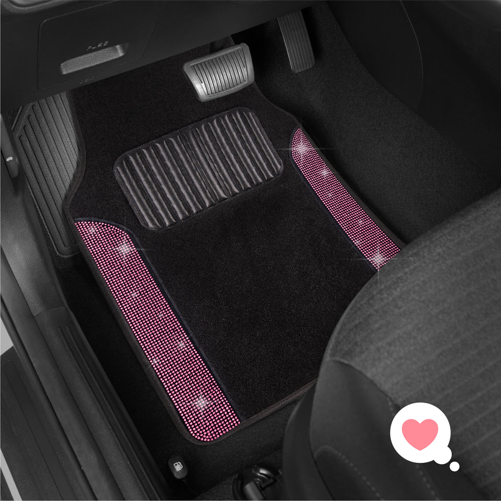 4-Piece Diamond Bling Front Floor Mats & Rear Floor Mats - Pink - Pink