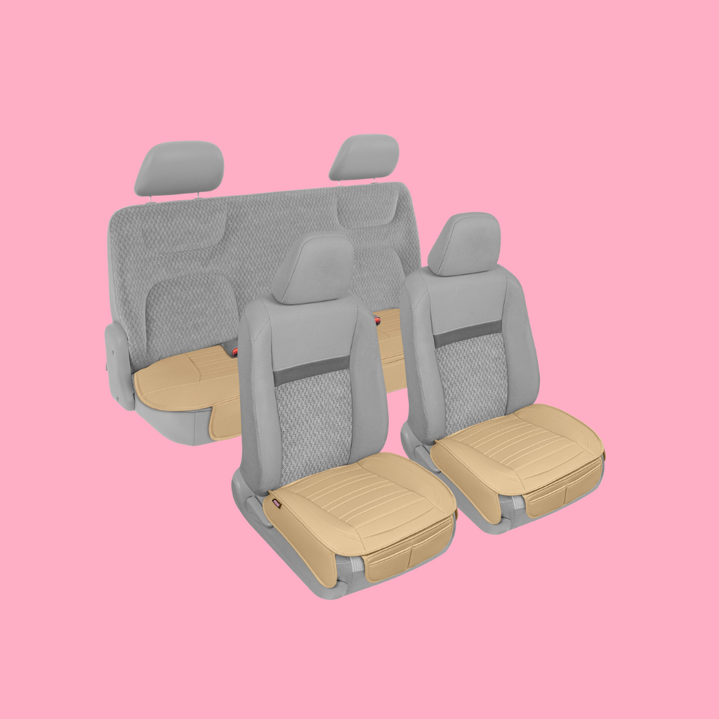 2-Pack Leatherette Padded Front Seat Covers & Rear Seat Covers - Beige - Beige,Full Set