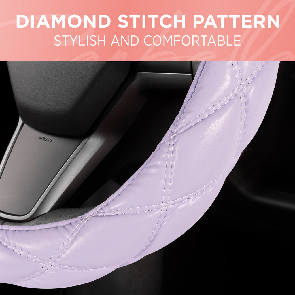 Diamond Stitched Leatherette Steering Wheel Cover (Standard 14.5" - 15.5") - Purple - Purple