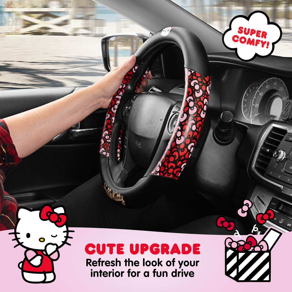 [Bundle] Hello Kitty Steering Wheel Cover, Official Sanrio Car Steering Wheel Cover with Easy Clip-on Car Air Freshener – Cute and Long-Lasting Hello Kitty Air Freshener for Car, Odor Eliminator, Fun Scents