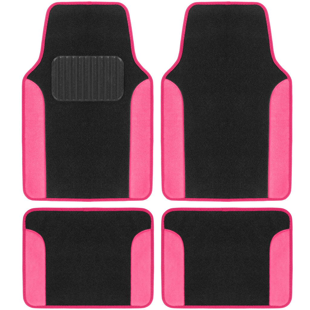 4-Piece Two-Tone Soft Carpet Front Floor Mats & Rear Floor Mats - Pink