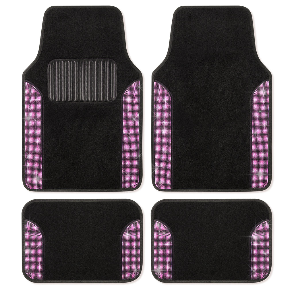 4-Piece Diamond Bling Front Floor Mats & Rear Floor Mats - Light Pink - Light Pink