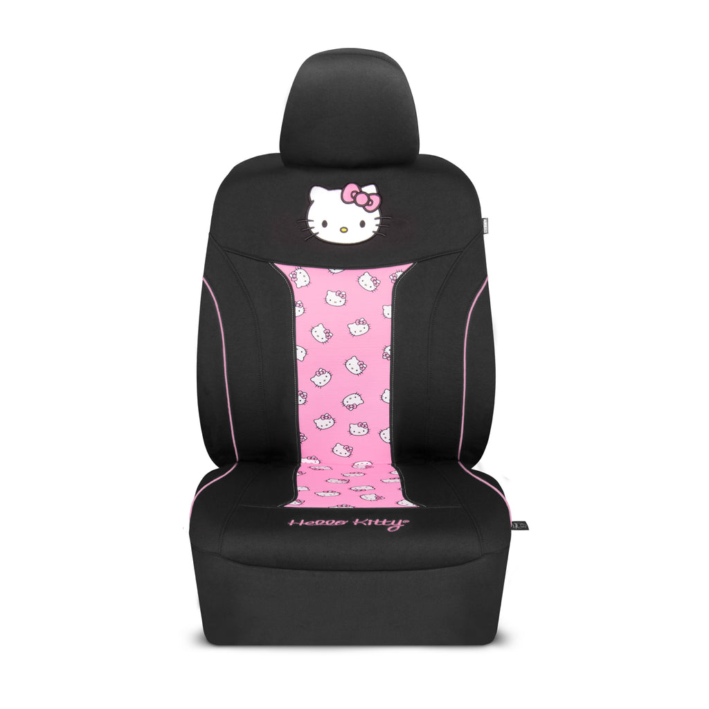 Sanrio Hello Kitty Car Seat Cover - Cute and Durable Pink Front Seat Cover, Adorable Hello Kitty Design, Comfortable and Long-Lasting Polyester, Hello Kitty & Friends Car Accessories 1pc Black/Pink