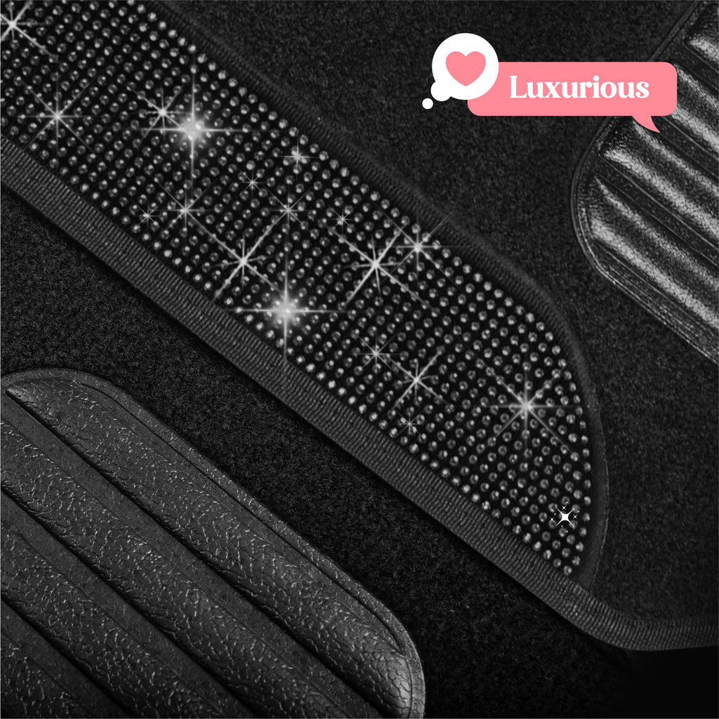 4-Piece Diamond Bling Front Floor Mats & Rear Floor Mats - Black - Black