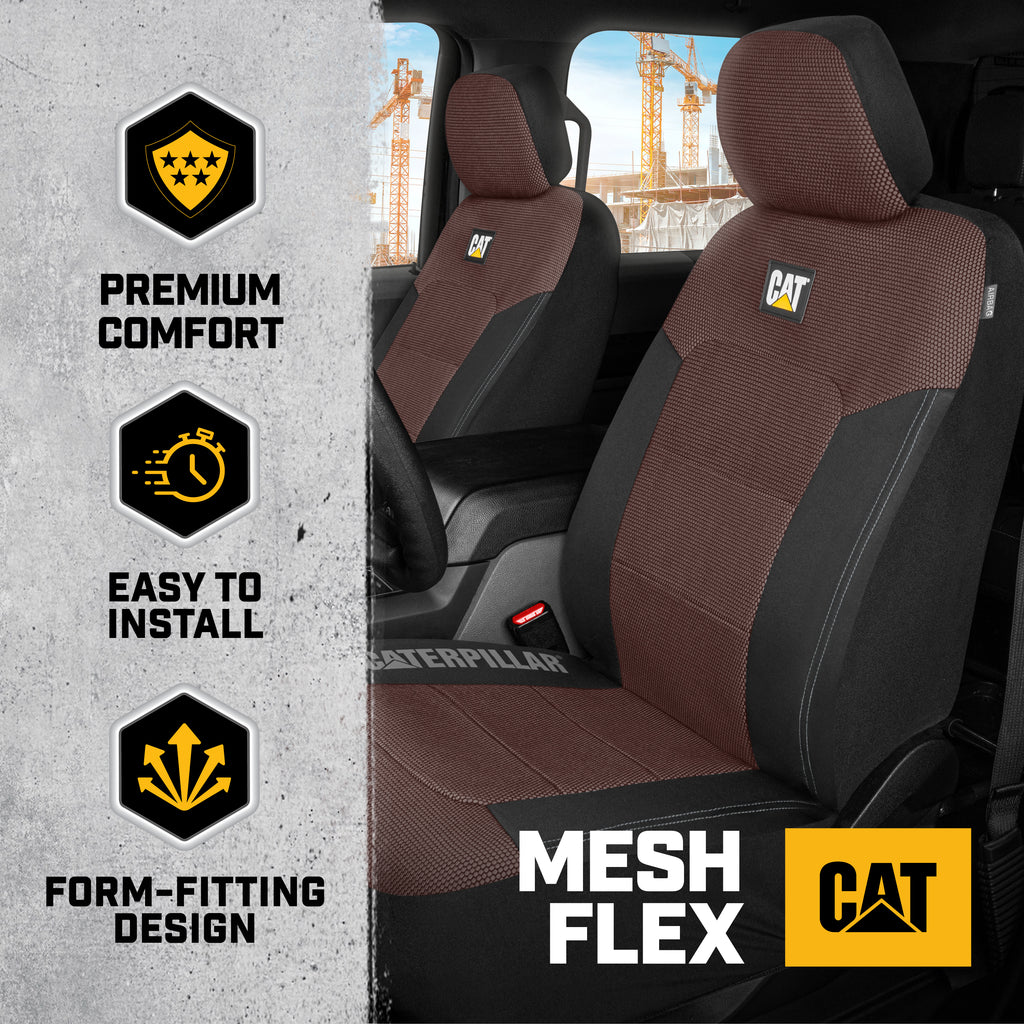 Cat MeshFlex Automotive Seat Covers for Cars Trucks and SUVs (Set of 2) – Brown Car Seat Covers for Front Seats, Truck Seat Protectors with Comfortable Mesh Back, Auto Interior Covers