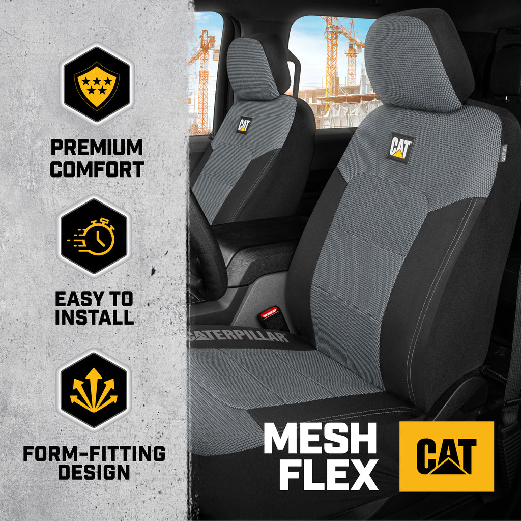 Cat MeshFlex Automotive Seat Covers for Cars Trucks and SUVs (Set of 2) – Gray Car Seat Covers for Front Seats, Truck Seat Protectors with Comfortable Mesh Back, Auto Interior Covers