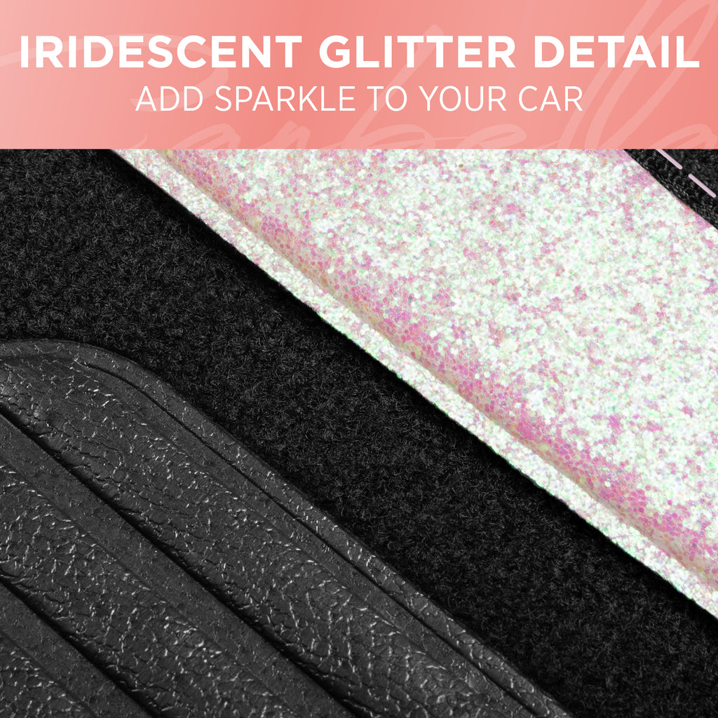 4-Piece Sparkle Glitter Front Floor Mats & Rear Floor Mats - Pink Silver - Pink Silver