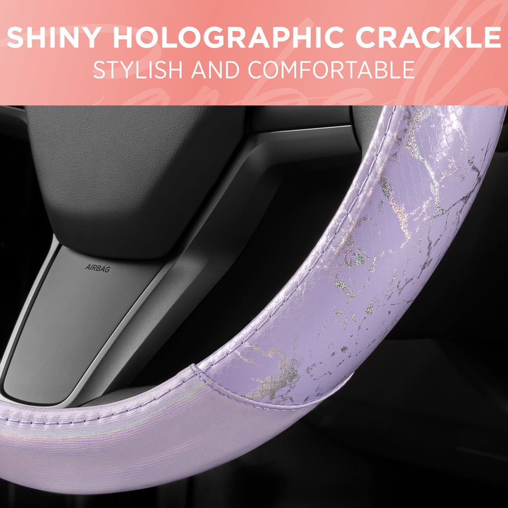 Holographic Crackle Leatherette Steering Wheel Cover (Standard 14.5" - 15.5") - Purple - Purple