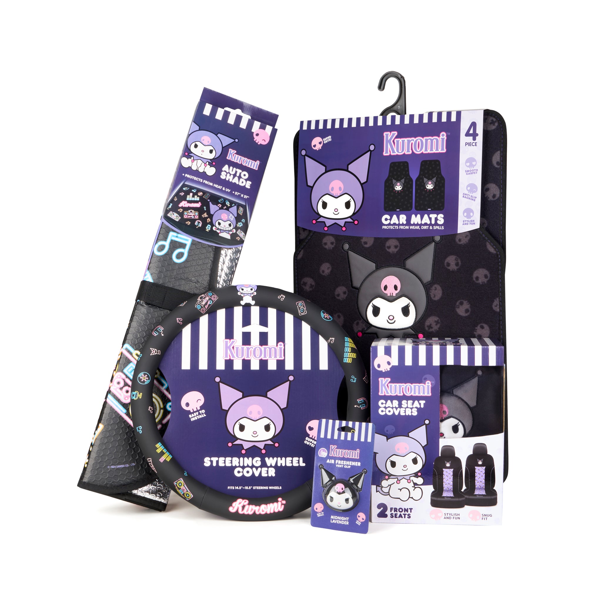 Bundle] Kuromi Car Seat Covers, Car Floor Mats, Steering Wheel