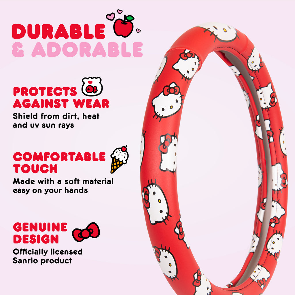 [Bundle] Hello Kitty Steering Wheel Cover, Official Sanrio Car Steering Wheel Cover with Easy Clip-on Car Air Freshener – Cute and Long-Lasting Hello Kitty Air Freshener for Car, Odor Eliminator, Fun Scents