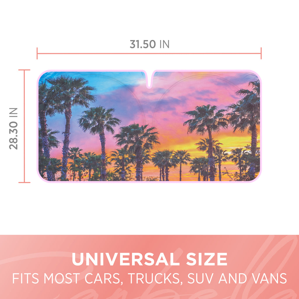Sunset Palms Front Windshield Sunshade (Jumbo 64" x 32") - Rainbow Sunset