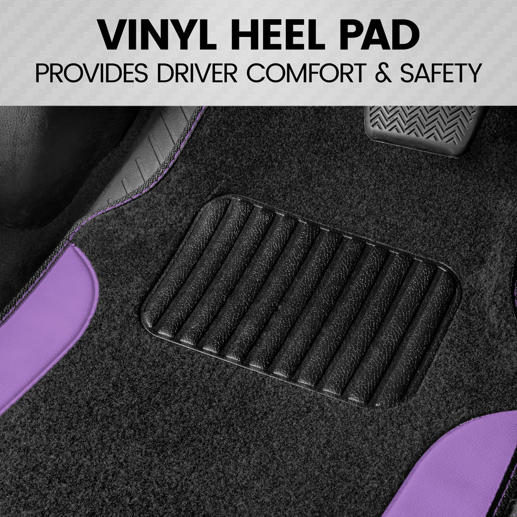 4-Piece Carpet Leatherette Front Floor Mats & Rear Floor Mats - Purple - Purple