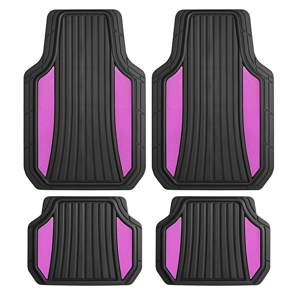 Motor Trend ChromeTech Car Floor Mats Full Set - Durable Rubber Floor Mats for Cars with Two Tone Accent, All Weather Interior Protection for Front and Rear with Non-Slip Backing, Black & Pink