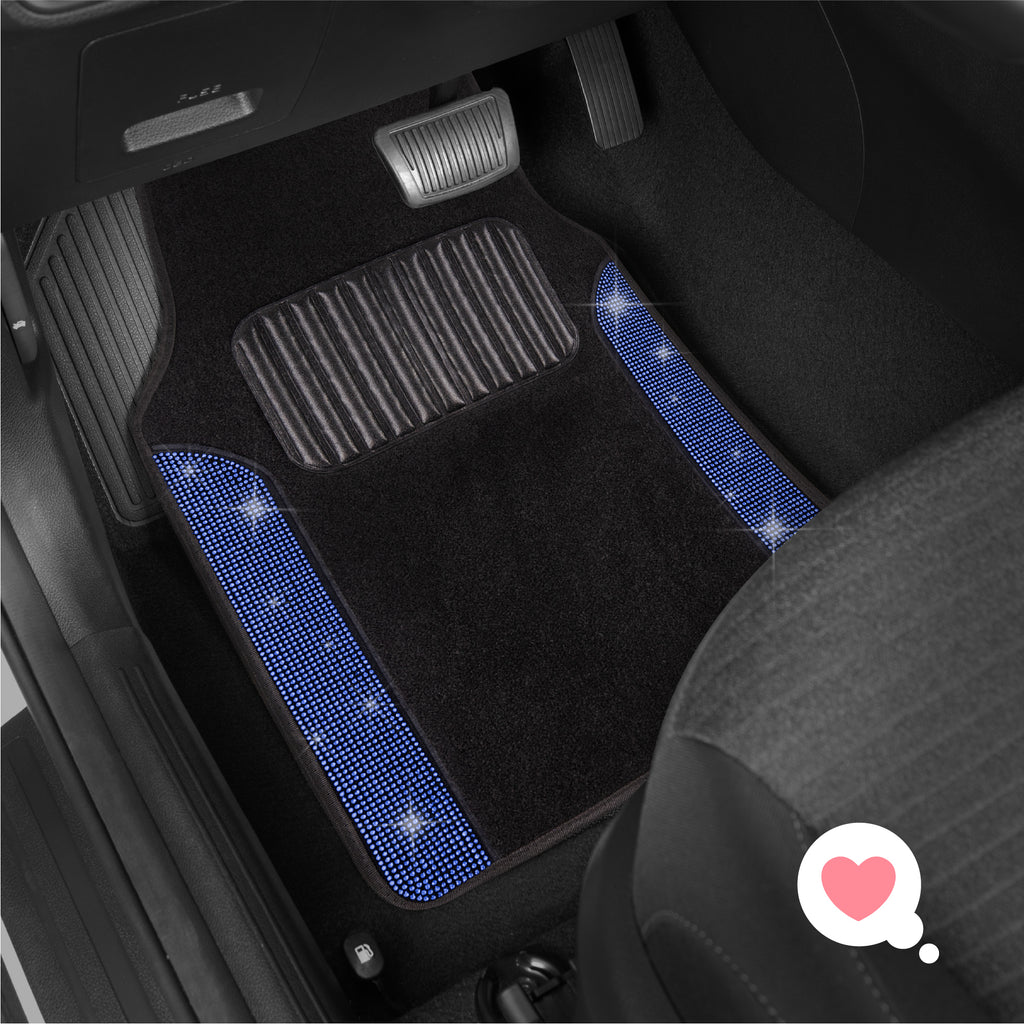 4-Piece Diamond Bling Front Floor Mats & Rear Floor Mats - Blue - Blue